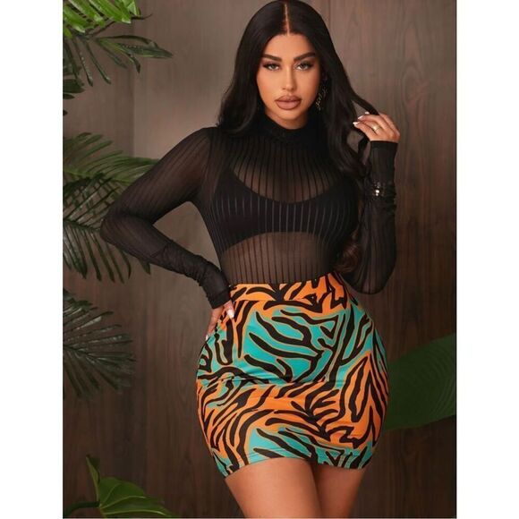Multicolored Zebra Patterned Bodycon Skirt - Picture 1 of 8